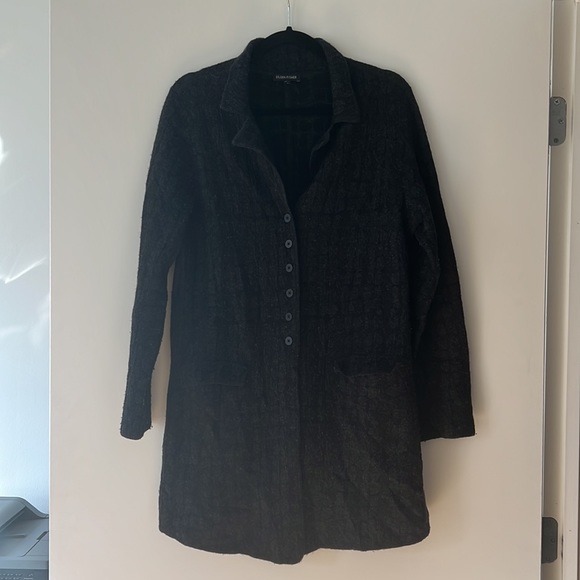 Eileen Fisher Sweaters - ❤️ Eileen Fisher Button Down Collared Cardigan Sweater Coat Charcoal Grey